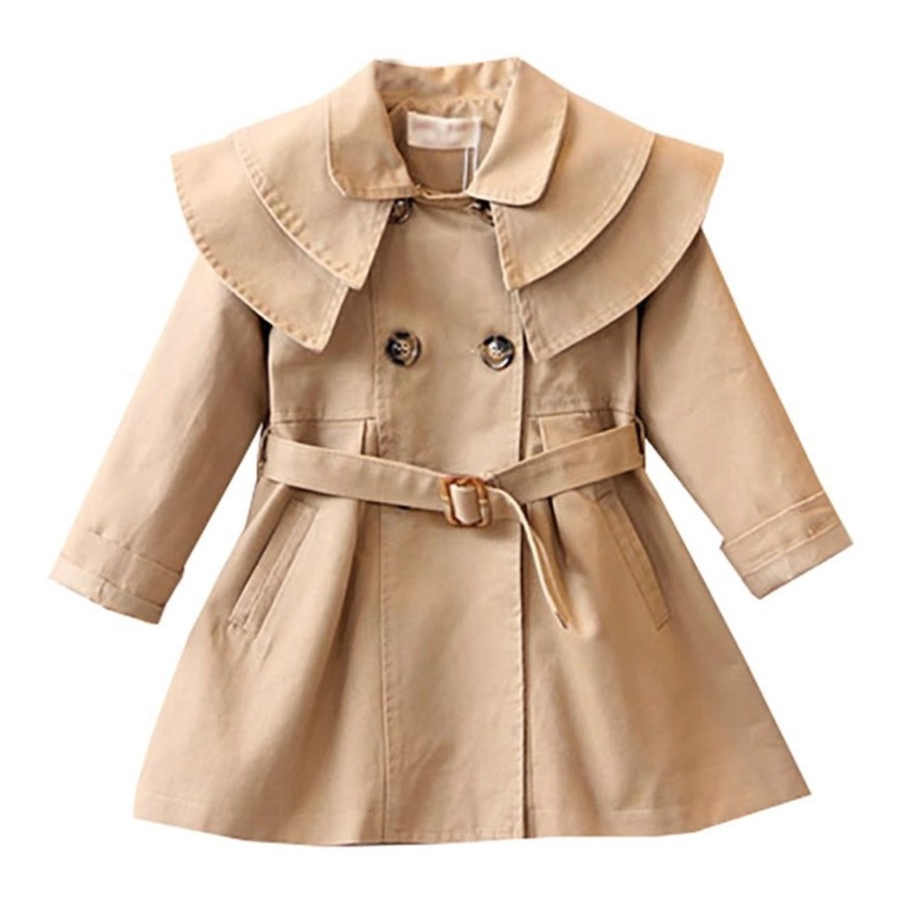 Boutique Spring Ruffle Trench Coat in Khaki